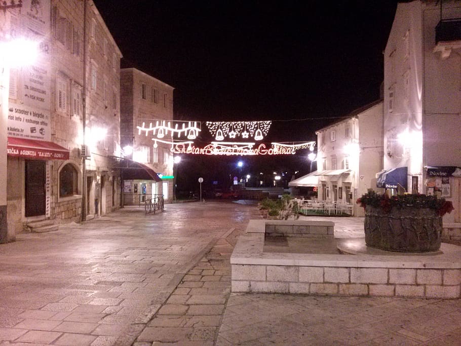 korcula, night, illuminated, architecture, building exterior HD wallpaper