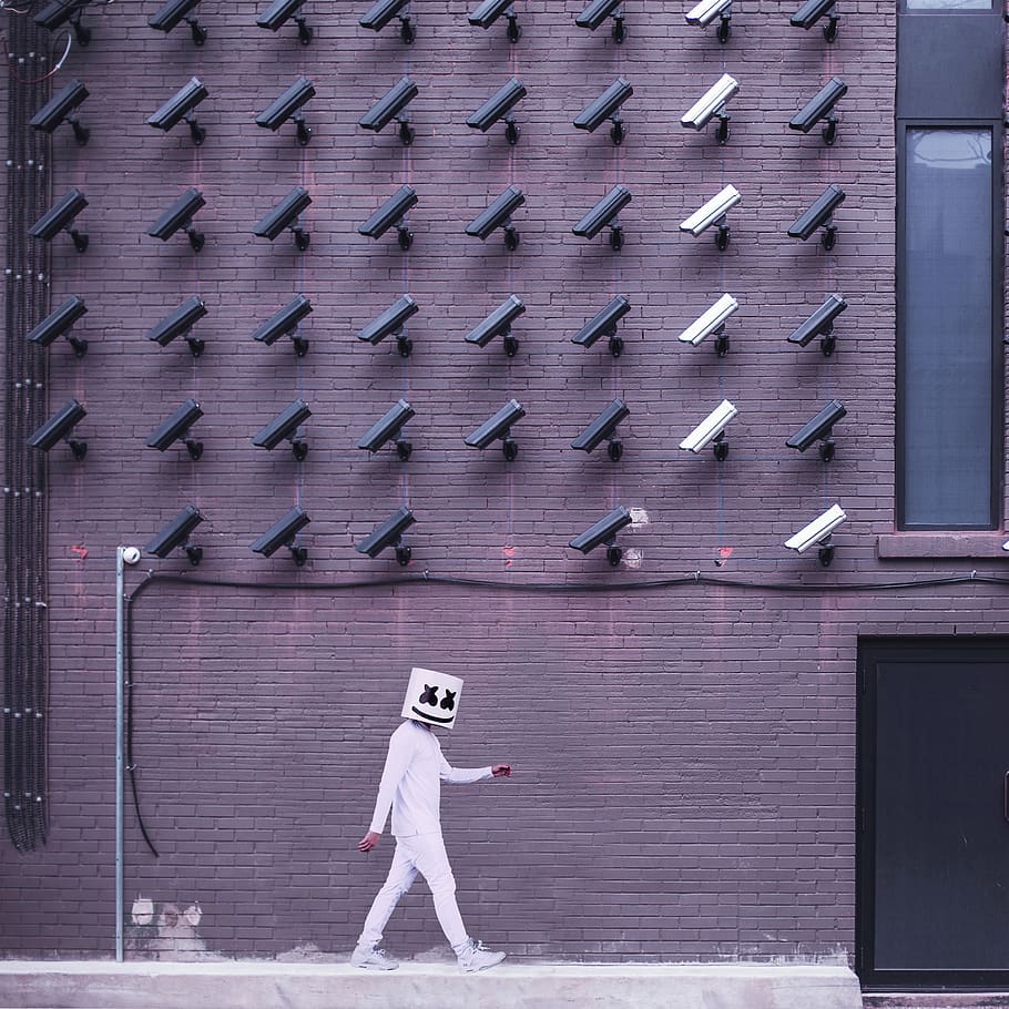 building, wall, structure, cctv, security, camera, window, people HD wallpaper