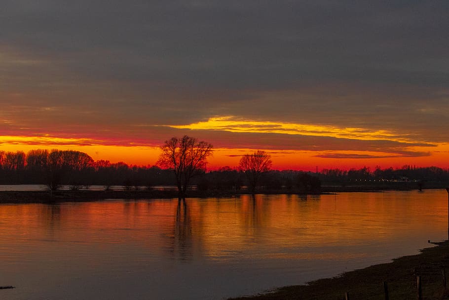 sunset, river, landscape, nature, water, twilight, reflection HD wallpaper