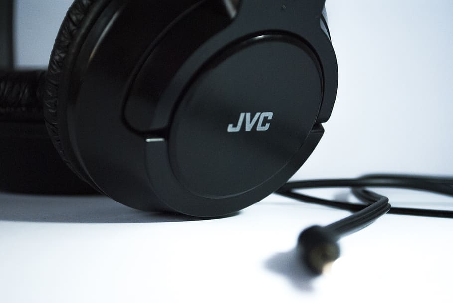 Black Jvc Corded Headphones, audio, close-up, connection, electronics