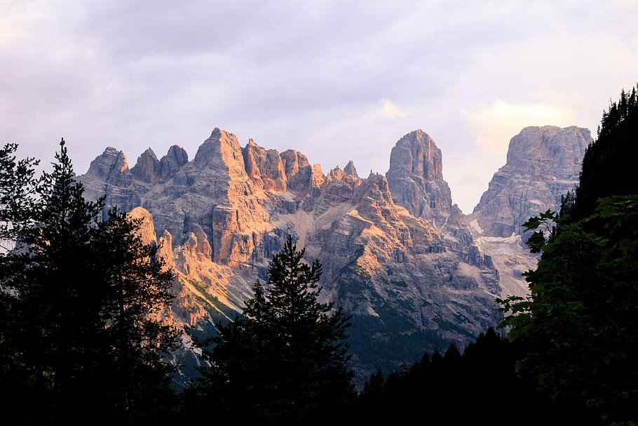 italy, tre cime di lavaredo, mountain, sky, tree, beauty in nature, HD wallpaper