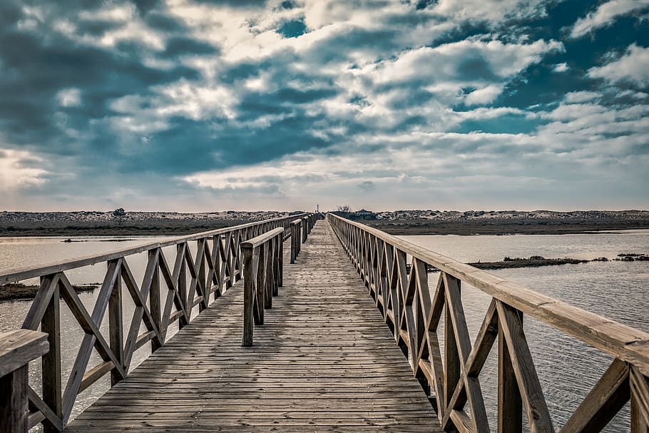 catwalk, noon, empty, water, sky, leisure, cloud - sky, wood - material HD wallpaper