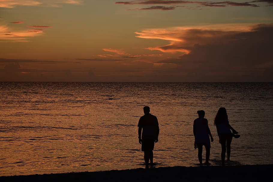sky, beach, people, sunset, sea, ocean, landscape, nature, water HD wallpaper