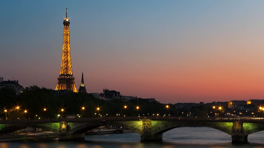 Photo of Eiffel Tower With Lights, architecture, bridge, building HD wallpaper