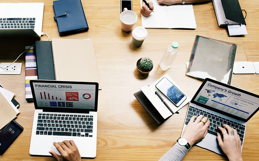 Person Working on Laptop Computer, bottle, chart, coffee, colleagues HD wallpaper