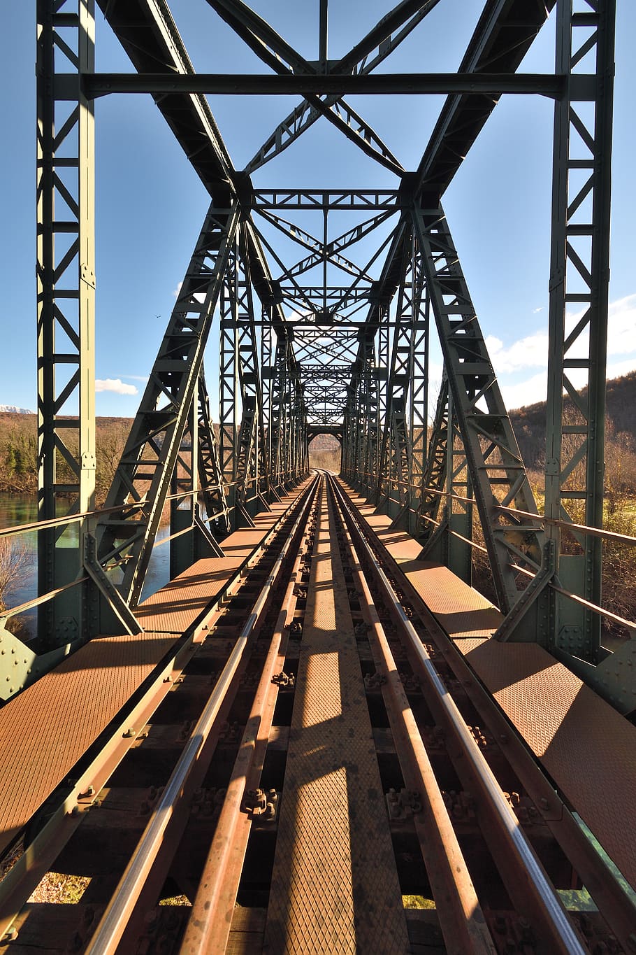 bridge, steel, architecture, engineering, metal, road, train HD wallpaper