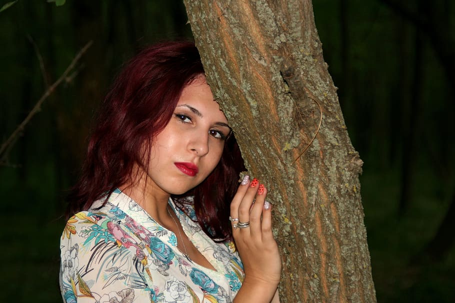 girl, human, activity, forest, jungle, tree, wood, portrait HD wallpaper