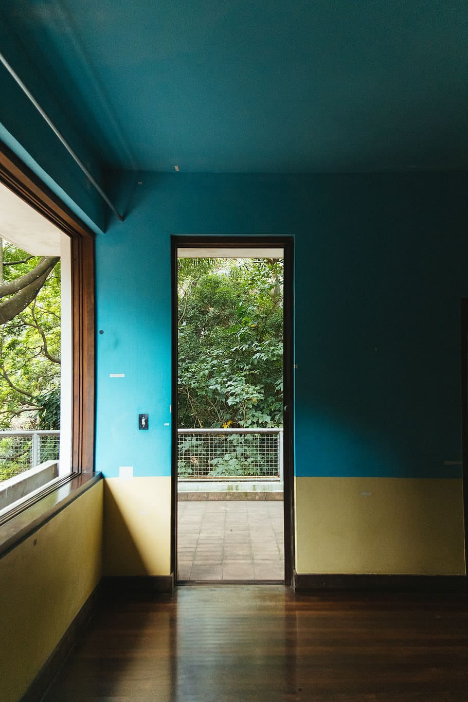 Blue and Yellow Painted Room Wall, daylight, design, doorway HD wallpaper