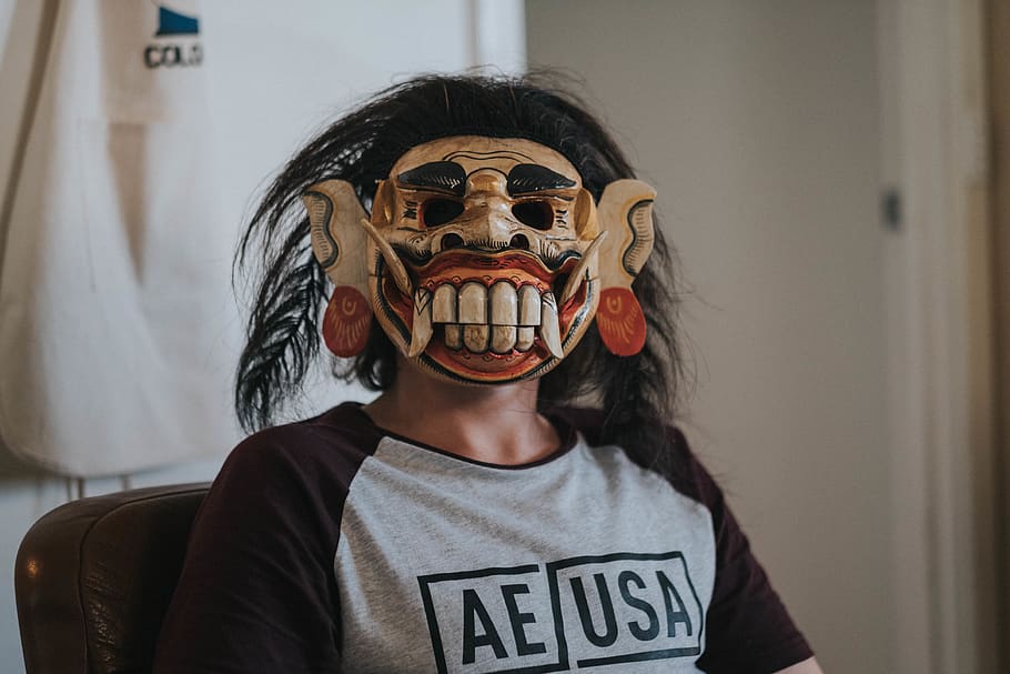person in mask, human, apparel, clothing, face, costume, mouth HD wallpaper