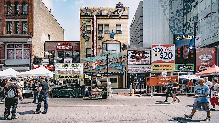 Photo of People at the Street, architecture, battle, billboard HD wallpaper