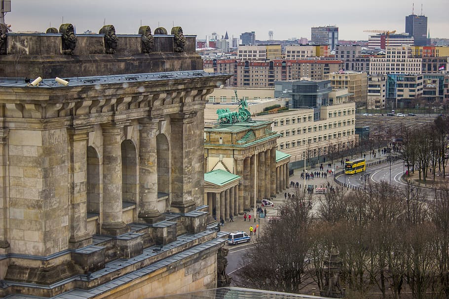 germany, berlin, brandenburg gate, perspective, city, skyline