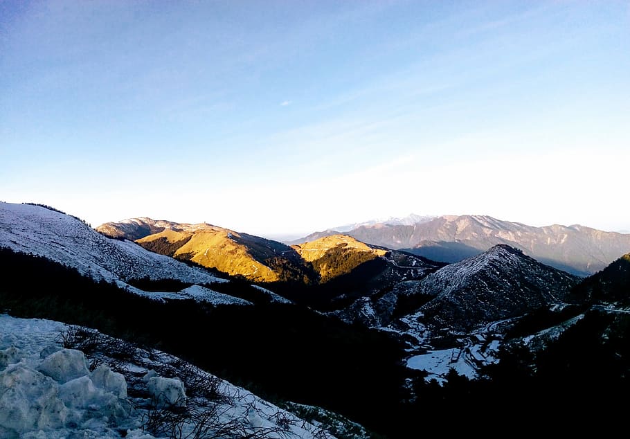 Mountains During Golden Hour, cold, daylight, landscape, nature HD wallpaper