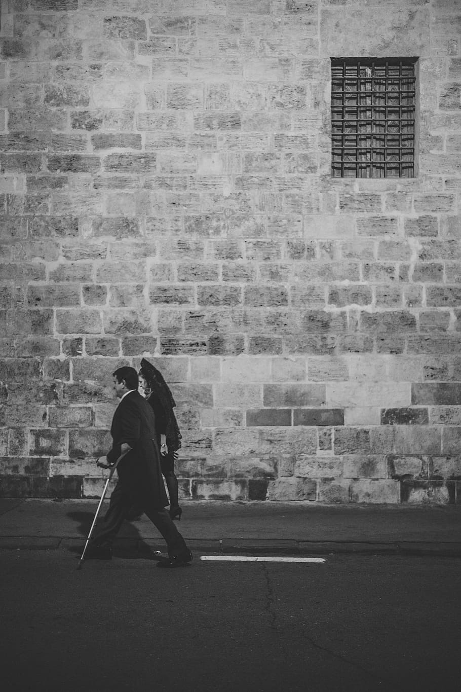 grayscale photo of man walking near wall, human, person, path, HD wallpaper