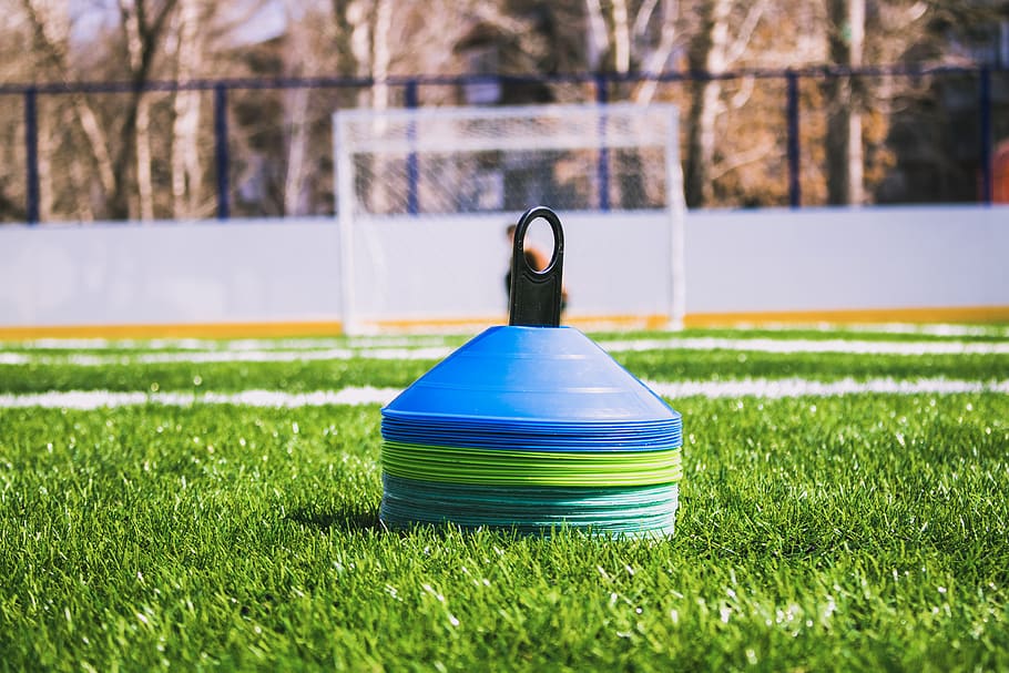 Training Equipment on Grass Field, blurred background, bright HD wallpaper