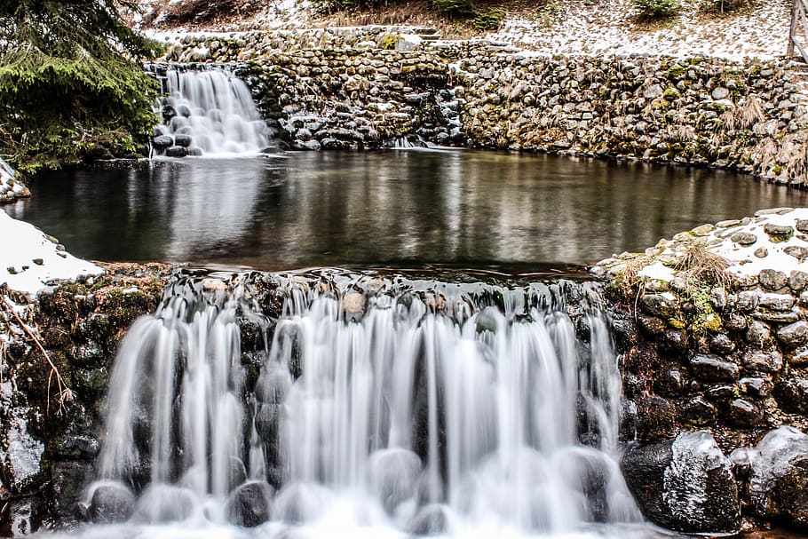 water, waterfall, nature, stream, river, rock, stone, landscape HD wallpaper