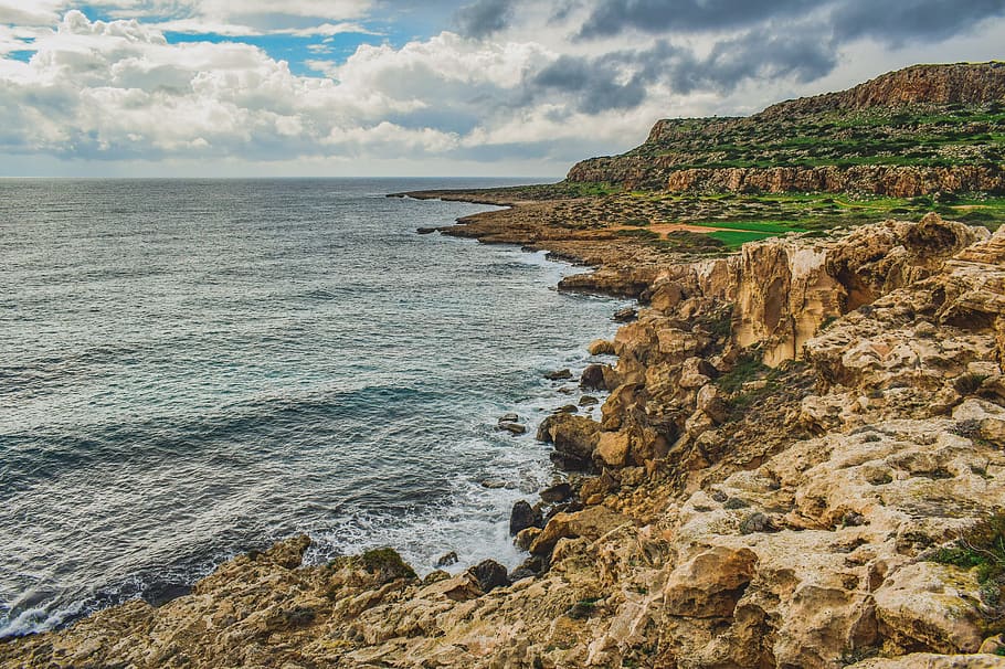 cyprus, cavo greko, landscape, nature, sea, rock, cliff, geology HD wallpaper