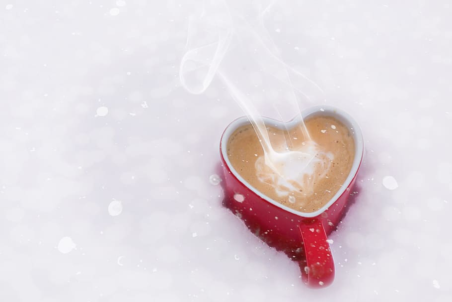 Red Ceramic Heart Shaped Mug, beverage, café, coffee, cup, drink HD wallpaper
