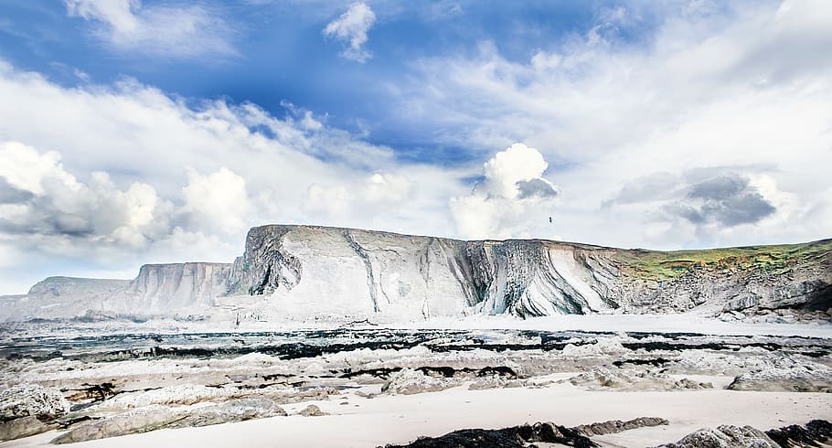 beach, beautiful, cliffs, clouds, cold, rock, scenic, landscape HD wallpaper