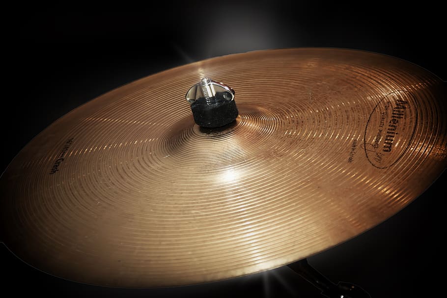 Gold Cymbals, dark, drum, drums, music, musical instrument, musician HD wallpaper