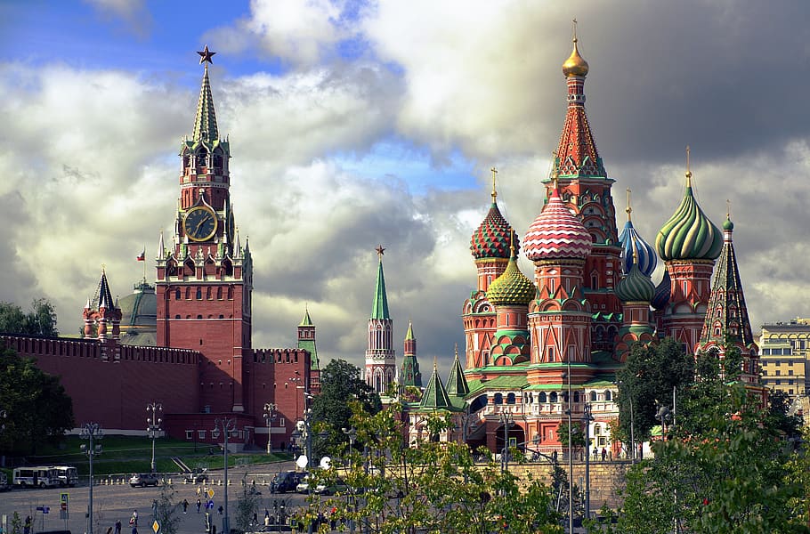 moscow, spasskaya tower, st basil's cathedral, russia, the kremlin