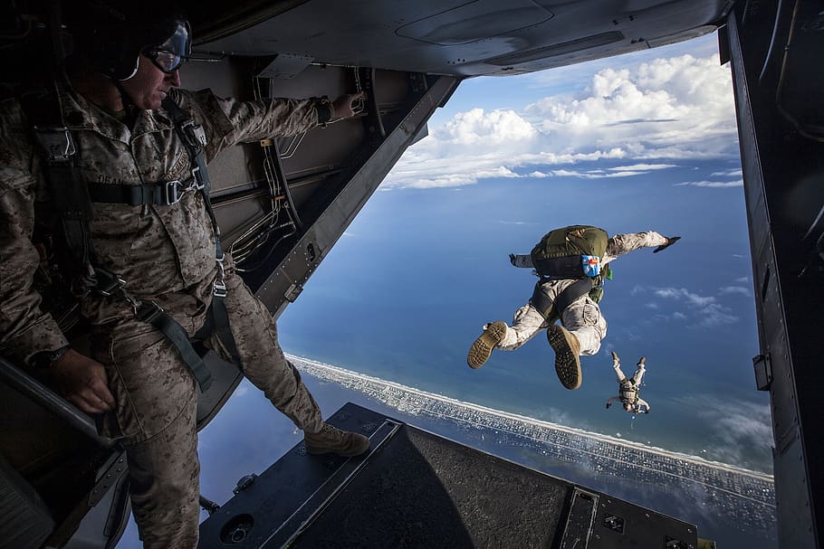 Militray Men Sky Diving, aircraft, airforce, airplane, army, jumping