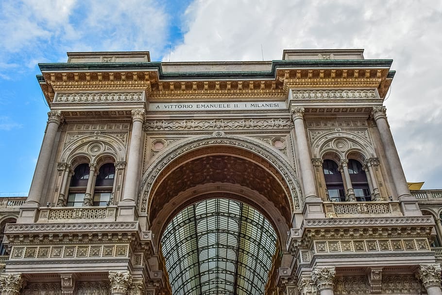 architecture, building, city, dome, geometric, sky, galleria vittorio emanuele ii HD wallpaper