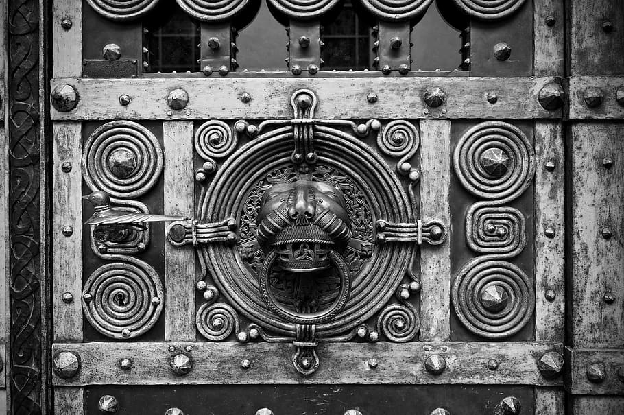 door, doorknocker, input, metal, old, fitting, house entrance HD wallpaper