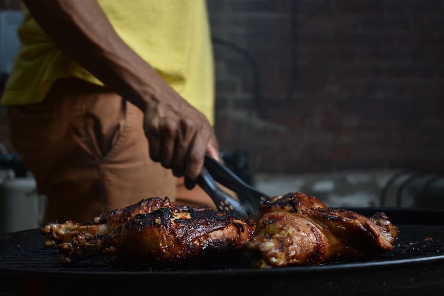 person grilling meat, food, food and drink, human hand, one person HD wallpaper