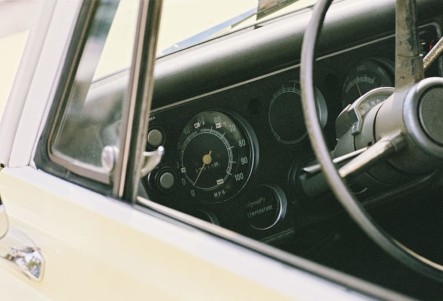 white car with black cluster gauge, dial, wheel, interior, tire HD wallpaper
