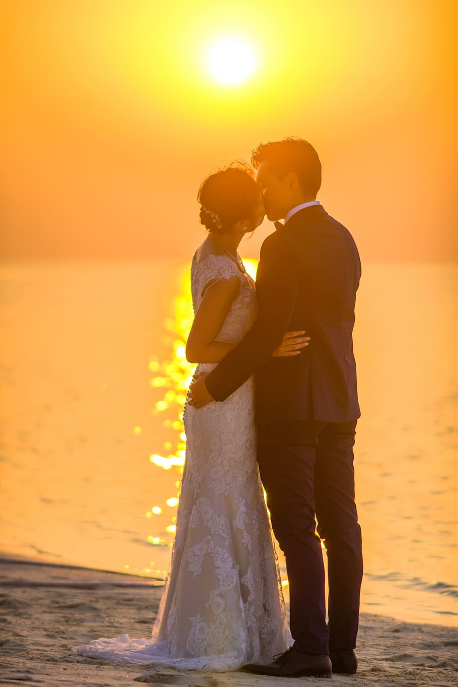 Man and Woman Kissing Under Sunset, adult, affair, anniversary