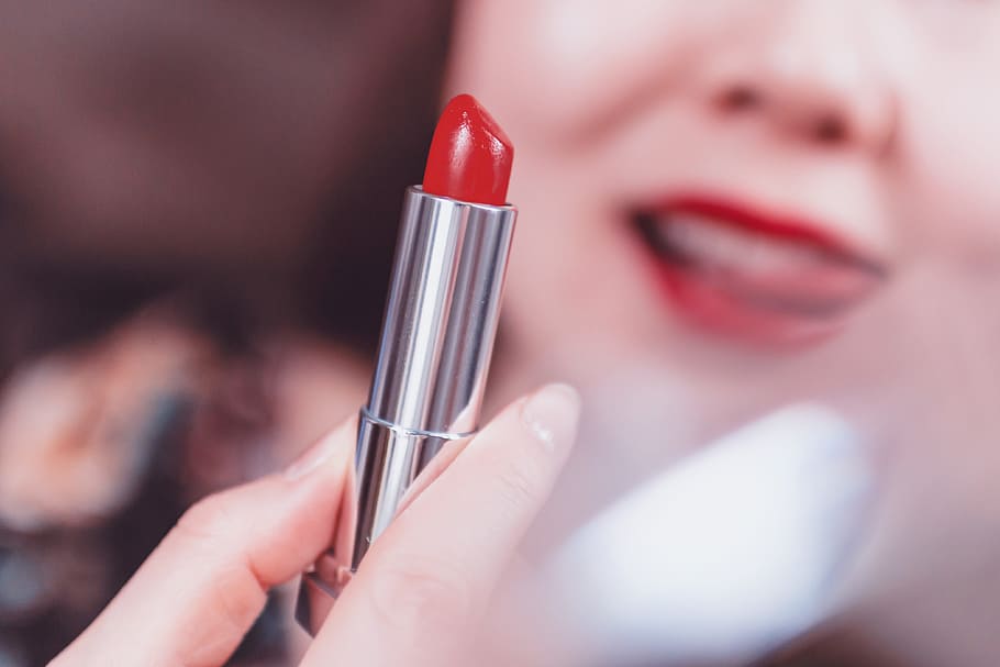 Beautiful woman applying red lipstick, adult, women, human body part HD wallpaper