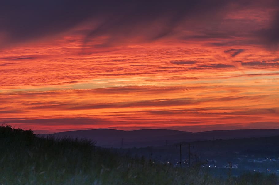 sunset, sky, silhouette, evening, clouds, mood, landscape, lighting HD wallpaper