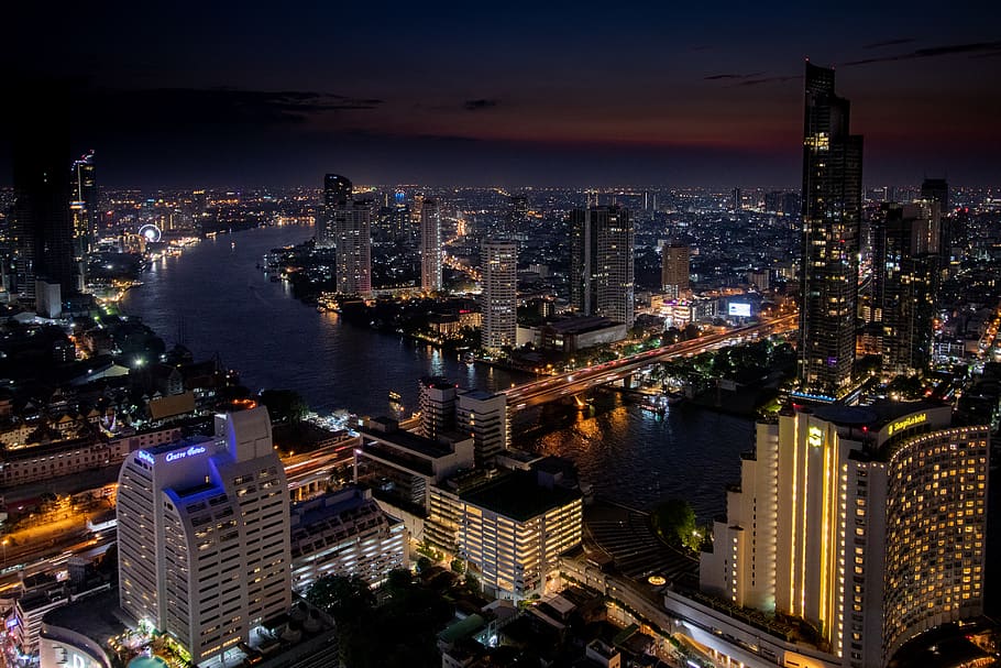 buildings at night, nature, landscape, outdoors, scenery, aerial view HD wallpaper