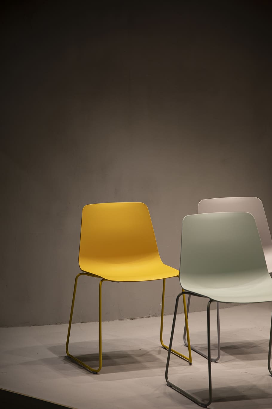 yellow chair, furniture, seats, pastel, minimal, indoors, canvas, HD wallpaper