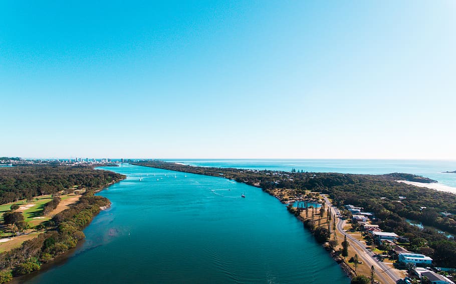 australia, tweed river, boats, sunrise, water, trees, gold coast, HD wallpaper