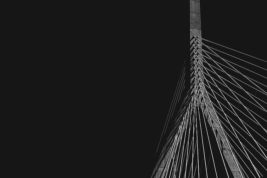 dark, black and white, infrastructure, cable-stayed bridge HD wallpaper