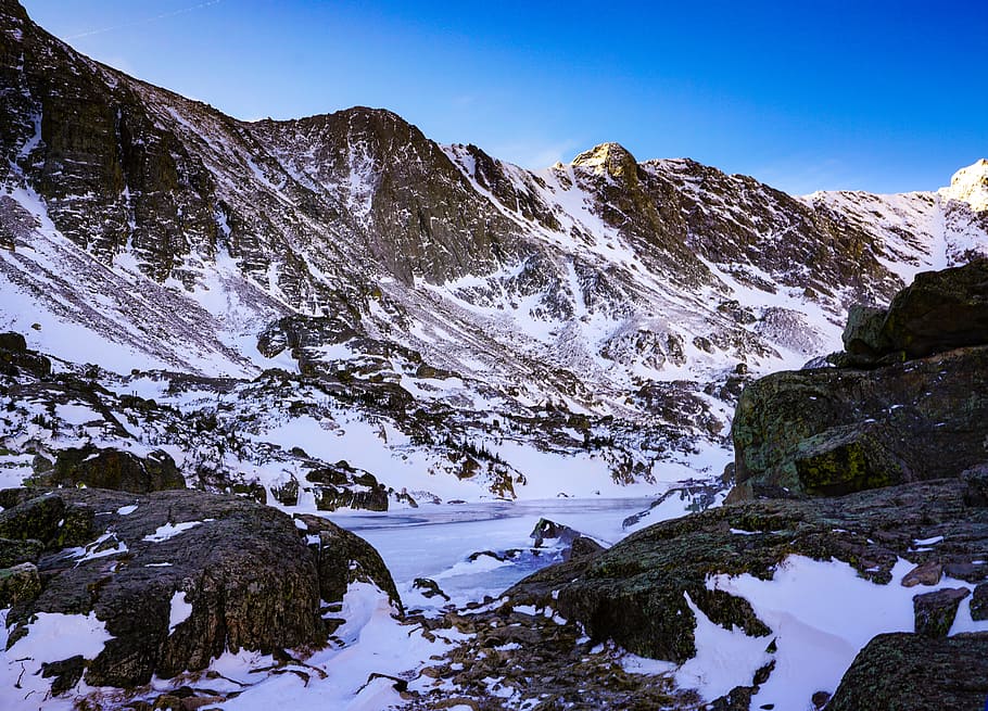 Mountain Range Covered With Snow, adventure, blue sky, cold, daylight HD wallpaper