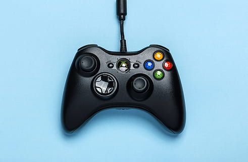Black Microsoft Xbox Game Controller, buttons, close-up, console HD wallpaper
