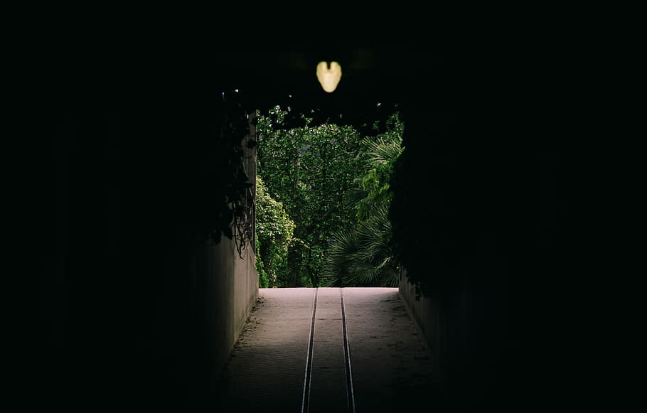 black concrete tunnel, path, corridor, outdoors, garden, nature HD wallpaper