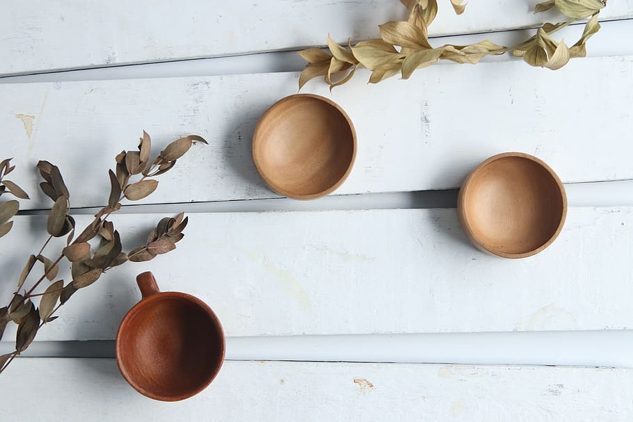 empty mug and saucers, wood - material, table, food and drink HD wallpaper