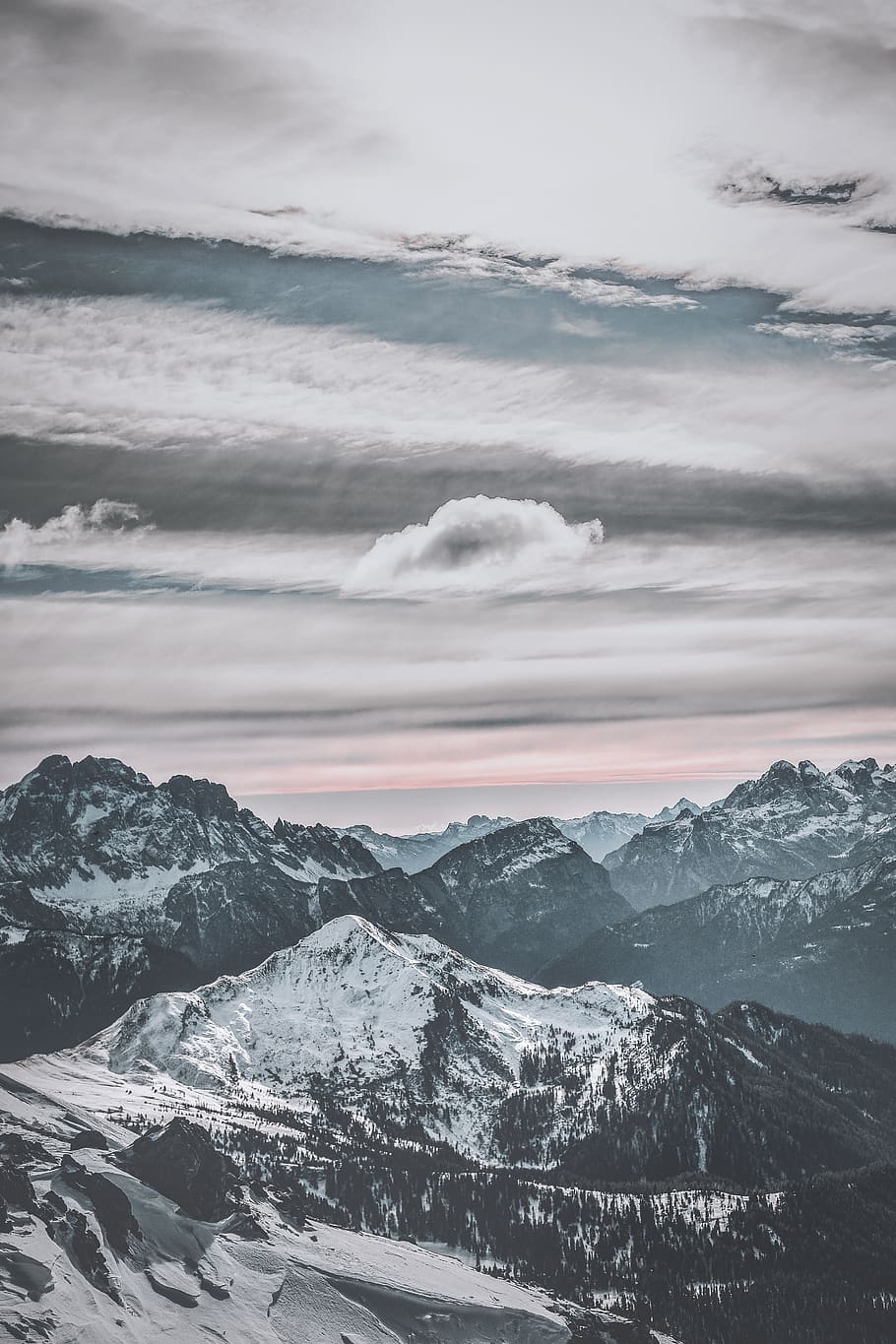 snow capped mountains under white sky, cloud - sky, winter, cold temperature HD wallpaper
