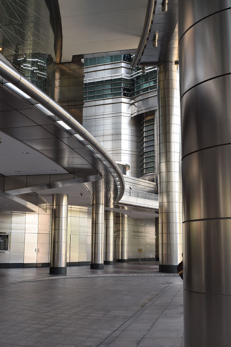silver columns in building, architecture, handrail, banister HD wallpaper