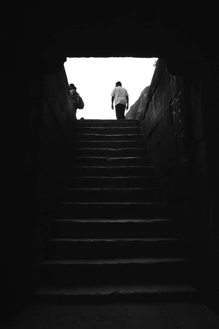 architecture, staircase, built structure, one person, direction HD wallpaper