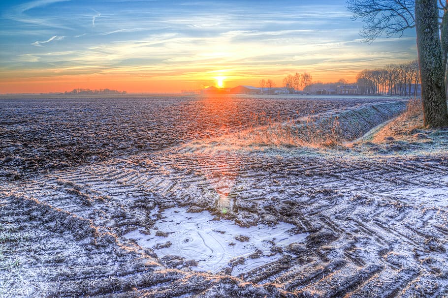 Photography of Snow during Sunset, beach, beautiful, dawn, evening HD wallpaper