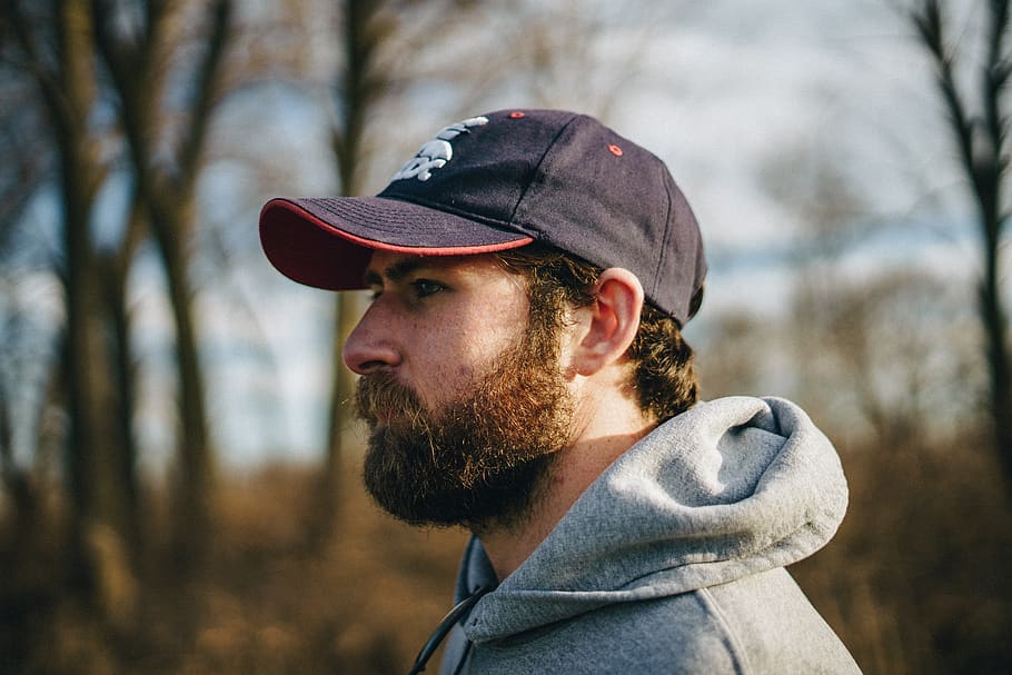 man, hat, forest, nature, beard, guy, model, portrait, hair HD wallpaper