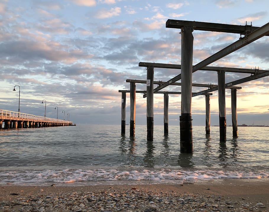 water, beach, jetty, sky, cloud - sky, built structure, architecture HD wallpaper