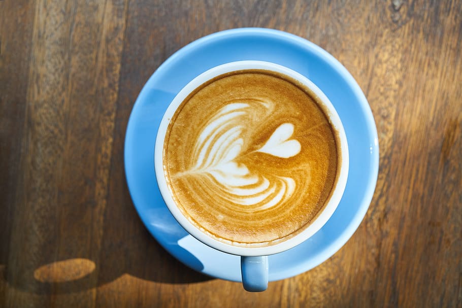 Blue Ceramic Coffee Mug on Saucer, artistic, beverage, blur, brown HD wallpaper