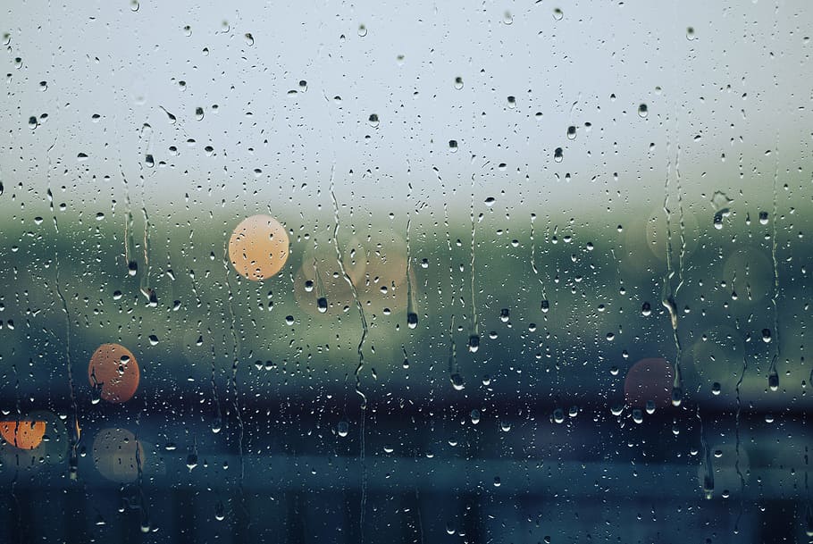 clear glass frame, bokeh, rain, window, raindrop, blur, green, HD wallpaper