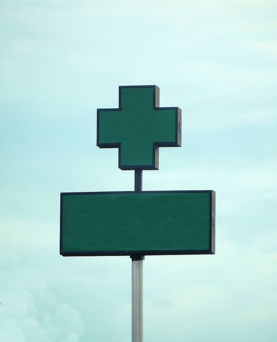 HD wallpaper: Blank hospital green cross sign against a sky background,  medical | Wallpaper Flare
