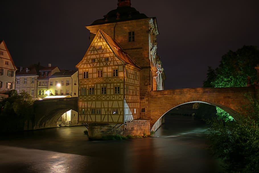 germany, bamberg, rathaus, night, architecture, built structure HD wallpaper